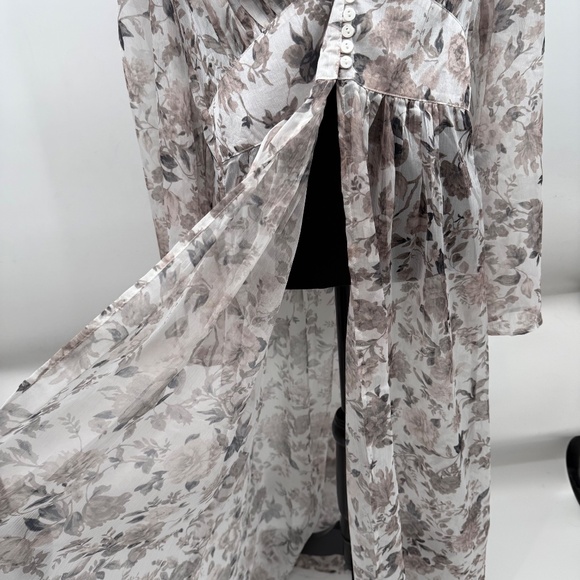 Easel Dress Women Large NEW Gray Floral Sheer Fairy Coquette Maxi Cover Up - Picture 5 of 14